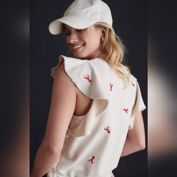 T.La White Top with Red Lobster Print - Picture 1 of 5